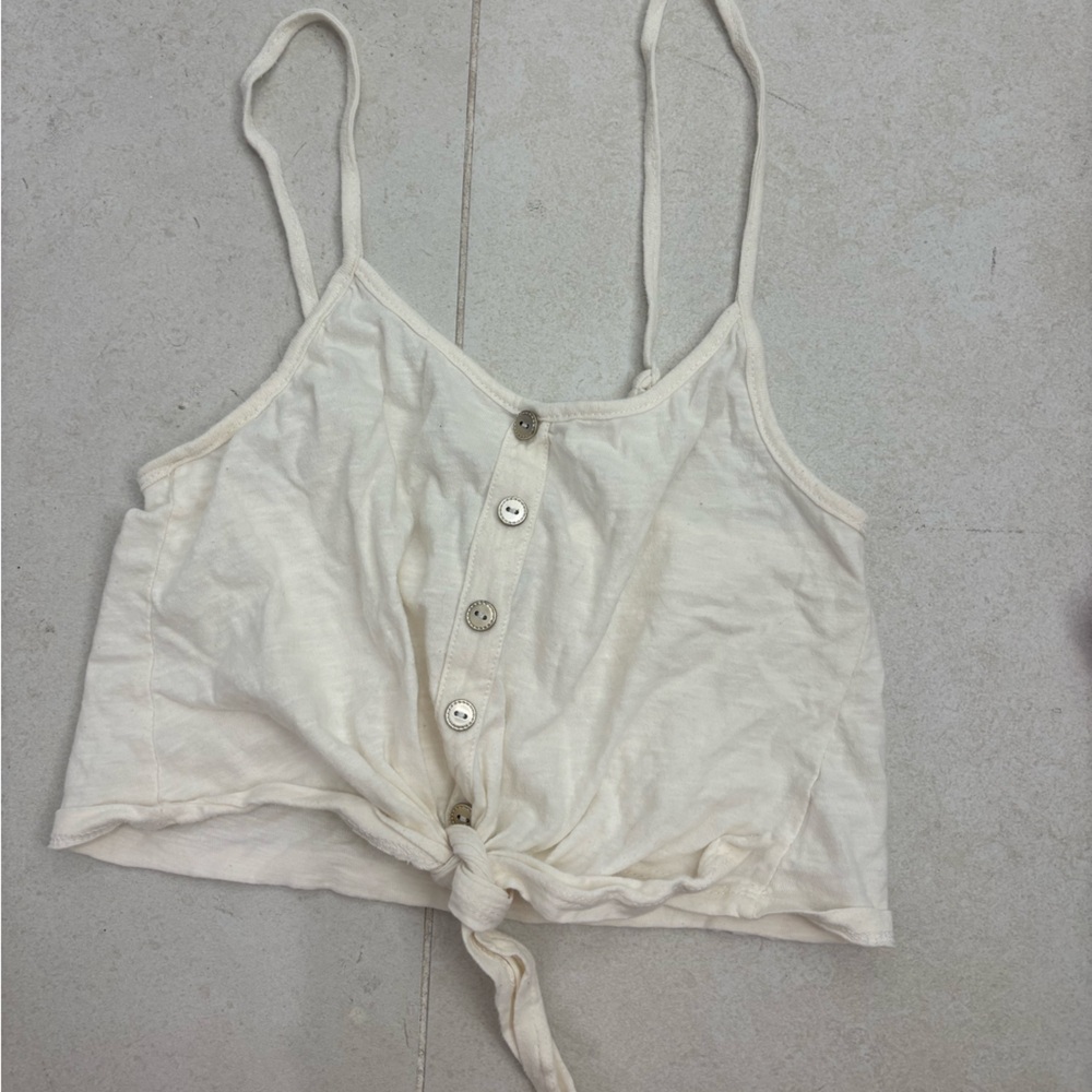 Women's Cream Button-Front Tie Top